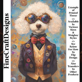 Papel De Seda Lindo Perro Caniche Blanco Steampunk AX6 Decoupage