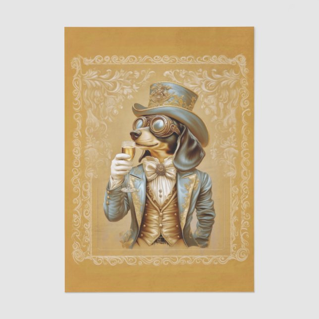 Papel De Seda Lindo perro Dachshund Steampunk, Decoupage de vidr (Anverso)