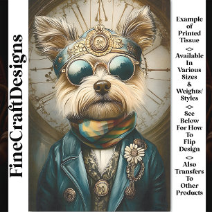Papel De Seda Lindo perro Steampunk con gafas, bufanda BH6 decou
