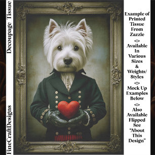 Papel De Seda Lindo perro Westie victoriano, Corazón Rojo ES9 De