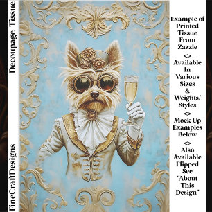 Papel De Seda Lindo perro Yorkie Steampunk con champán FR7R Deco