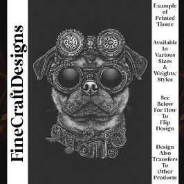 Papel De Seda Lindo Pug Steampunk de negro y blanco T6 decoupage