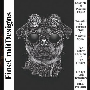 Papel De Seda Lindo Pug Steampunk de negro y blanco T6 decoupage