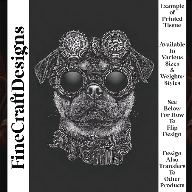 Papel De Seda Lindo Pug Steampunk de negro y blanco T6 decoupage (Subido por el creador)