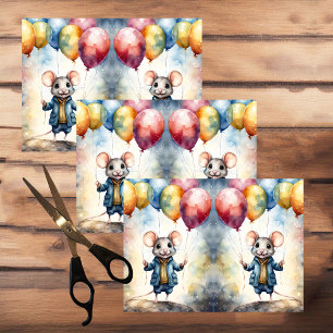 Papel De Seda Lindo ratón con globos coloridos, personalizado
