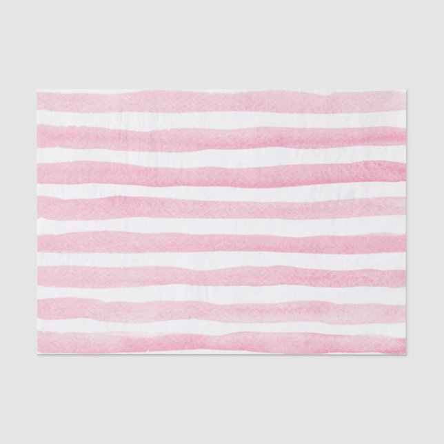 Papel De Seda Lindo rosa suave y blanco con rayas acuarela (Anverso)