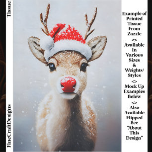 Papel De Seda Lindo Rudolf con sombrero de Santa en la nieve EK2