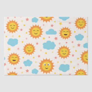 Papel De Seda Lindo sol sonriente con nubes y estrellas