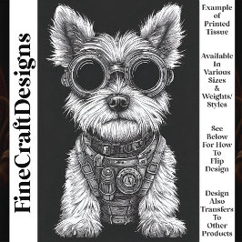 Papel De Seda Lindo Westie steampunk decoupage T7 en negro y bla