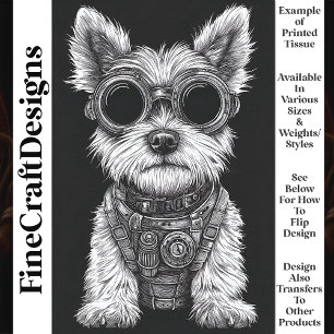 Papel De Seda Lindo Westie steampunk decoupage T7 en negro y bla