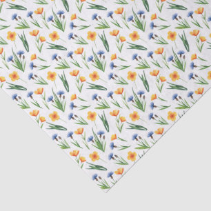 Papel De Seda Lindos Botones de Oro, Acianos Azules y Verdor