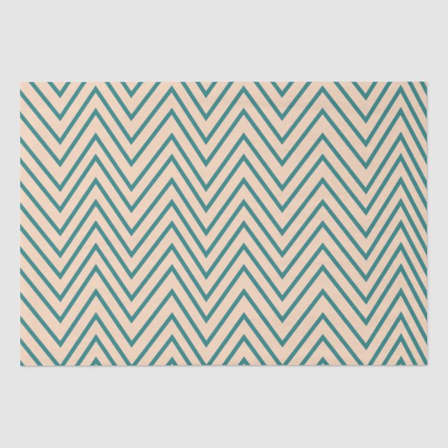 Papel De Seda Línea de Chevron Azul Melocotón (Anverso)