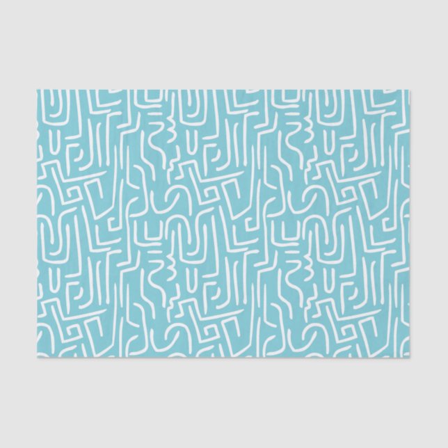 Papel De Seda Líneas abstractas 130318 - Blanco sobre azul Robin (Anverso)