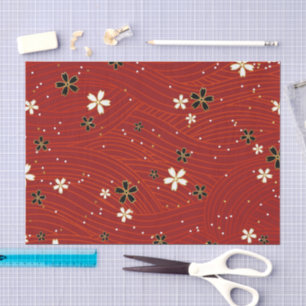 Papel De Seda Líneas onduladas, adornadas con flores blancas y n