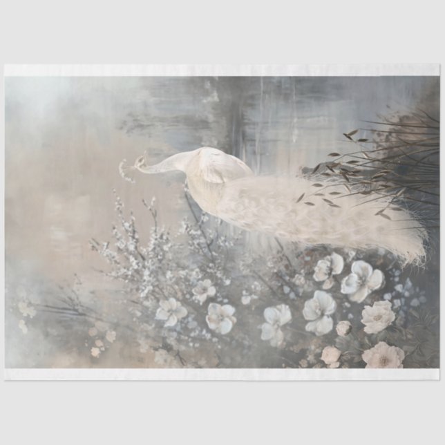 Papel De Seda Lining plateado, pavo real blanco, fantasía parisi (Anverso)