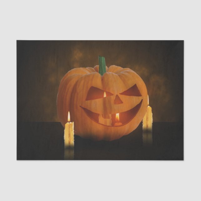 Papel De Seda Linterna de calabaza de Halloween con velas (Anverso)
