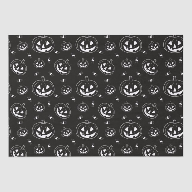 Papel De Seda Linternas Jack-O en blanco y negro Halloween negro (Anverso)