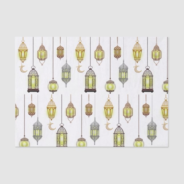Papel De Seda Linternas Ramadán Mubarak Oriental Árabe Musulmán (Anverso)