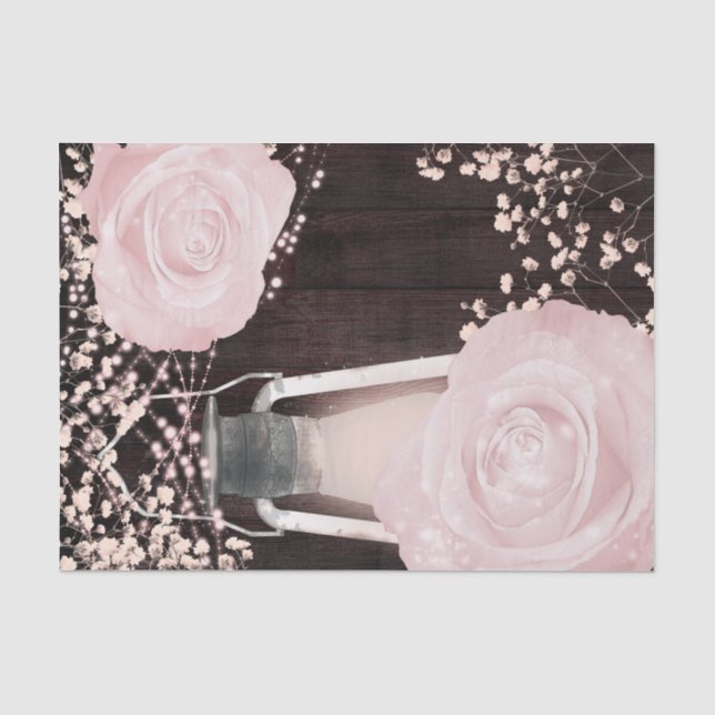 Papel De Seda Linternas Rústicas Glow Rosas Rubor Rosa Bebe (Anverso)