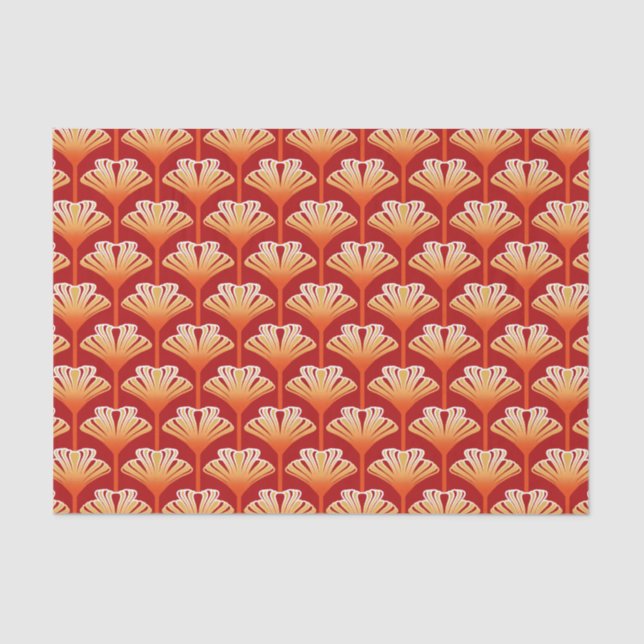 Papel De Seda Lirio del art déco, naranja de la mandarina y oro (Anverso)