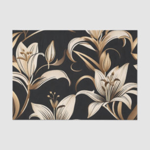 Papel De Seda Lirio Dorado Moderno Sobre Negro