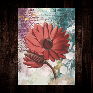 Papel De Seda Lirios de Agua Rojos Boho Artístico Ephemera Diari
