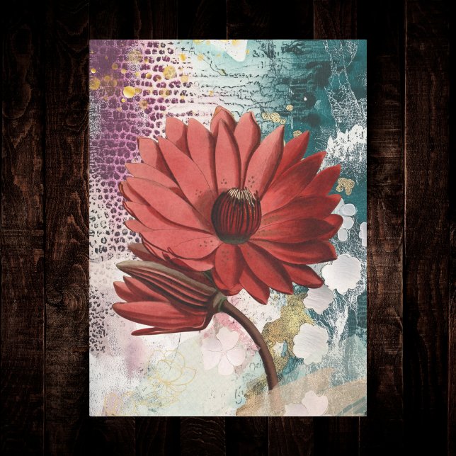 Papel De Seda Lirios de Agua Rojos Boho Artístico Ephemera Diari (Subido por el creador)