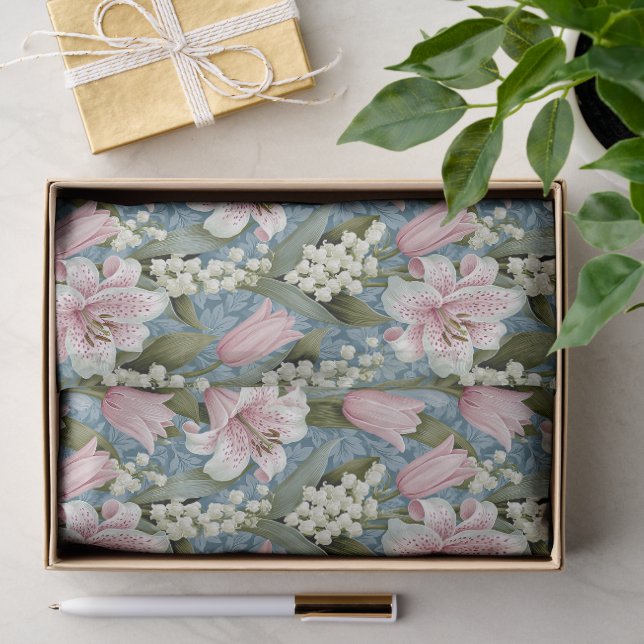 Papel De Seda Lirios, patrón de flores de lirio de los valles y  (Regalo )