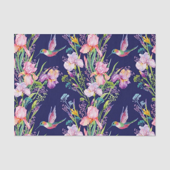 Papel De Seda Lirios rosados y colibríes (Anverso)