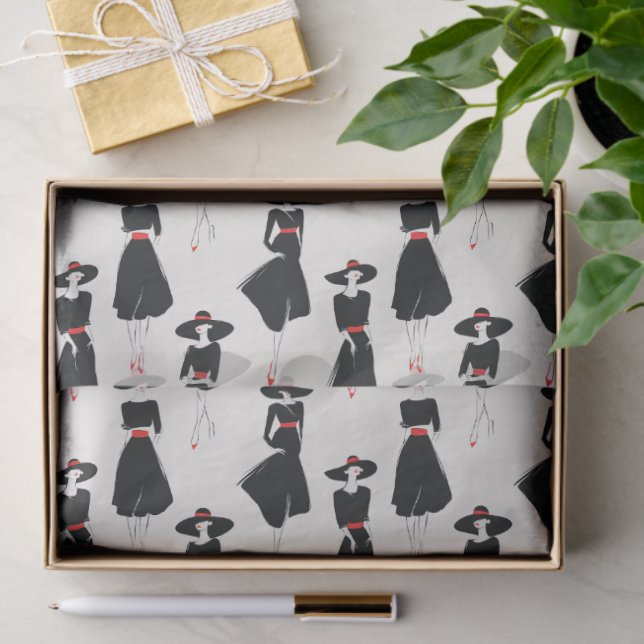 Papel De Seda Little Black Dress Fashion Line Art Pattern (Regalo )