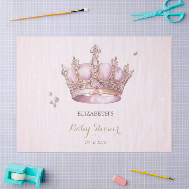 Papel De Seda Little Princess Crown Pearls Dots Baby Shower (Artesanía)