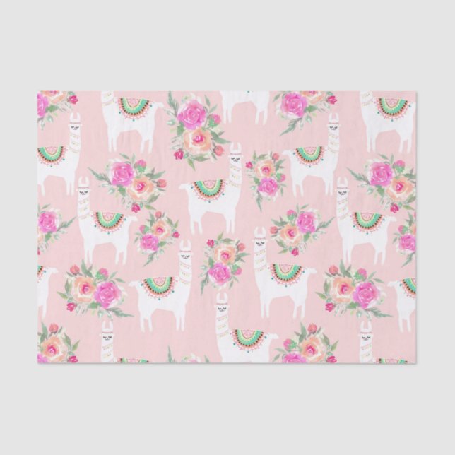 Papel De Seda Llama acuarela sobre rosa coral (Anverso)