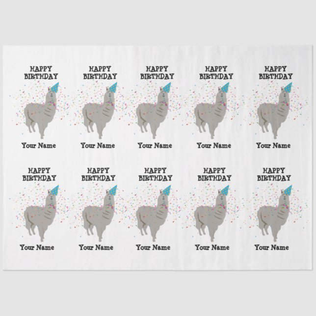 Papel De Seda Llama de fiesta - Animal con un nombre personaliza (Anverso)