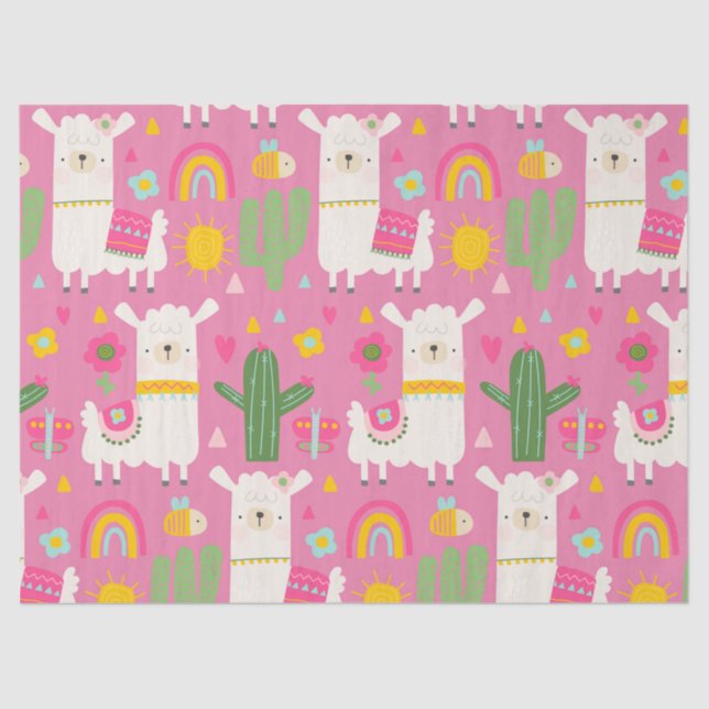 Papel De Seda Llamas lluvias Cactus verdes brillan crudo rosado (Anverso)