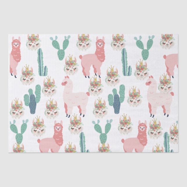 Papel De Seda Llamas rosadas y cactus verdes (Anverso)