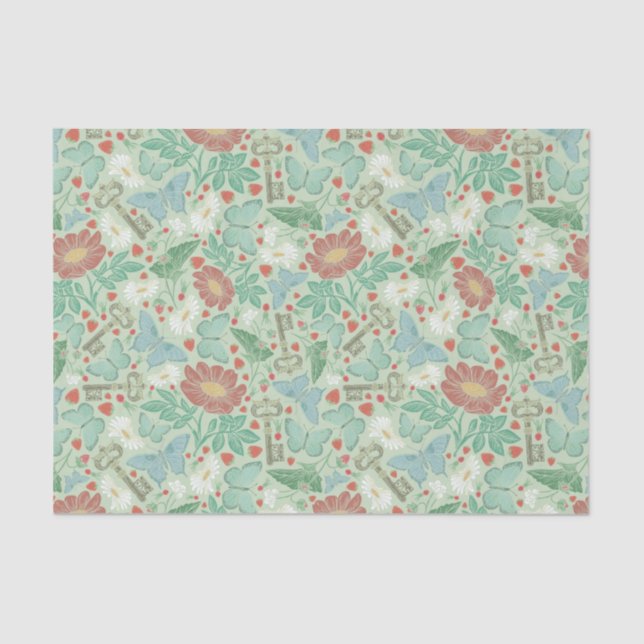 Papel De Seda Llave Antigua Mariposa Blanca Dainty Luz (Anverso)