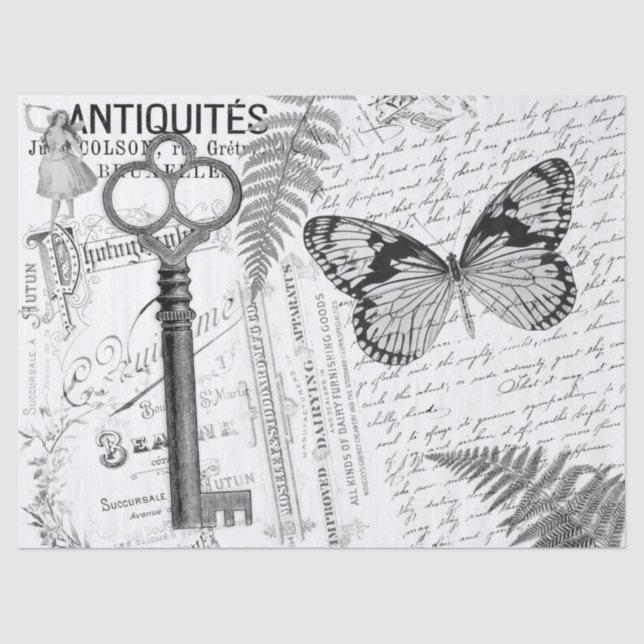 Papel De Seda Llave de mariposa Decoración blanca negra (Anverso)