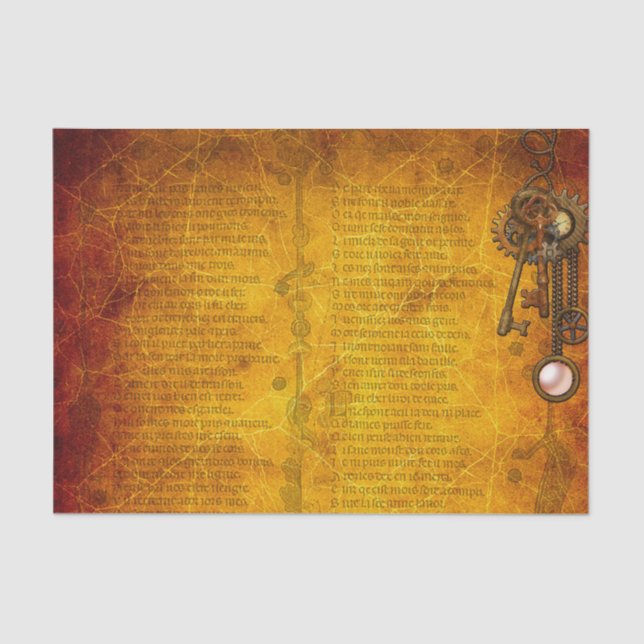 Papel De Seda Llaves de Engranajes Steampunk Industrial Antiguo  (Anverso)