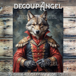 Papel De Seda Lobo aristocrático con un manto rojo -Desnudo-