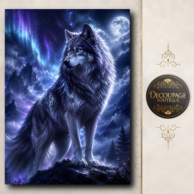 Papel De Seda Lobo Aurora de Luna Mística (Mystical Moon Wolf Aurora Tissue Paper)