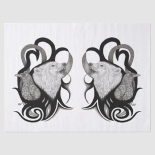 Papel De Seda Lobo blanco con arte tribal de Raven