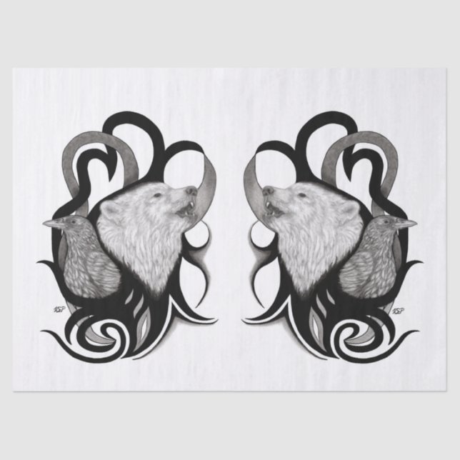 Papel De Seda Lobo blanco con arte tribal de Raven (Anverso)