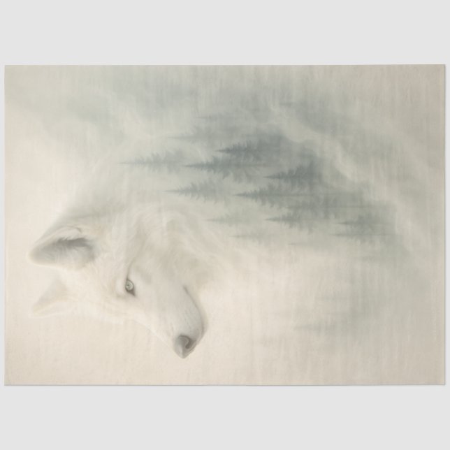 Papel De Seda Lobo Blanco Etéreo de Invierno Decoupage (Anverso)