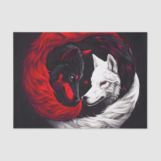 Papel De Seda Lobo blanco rojo de la luna (Anverso)