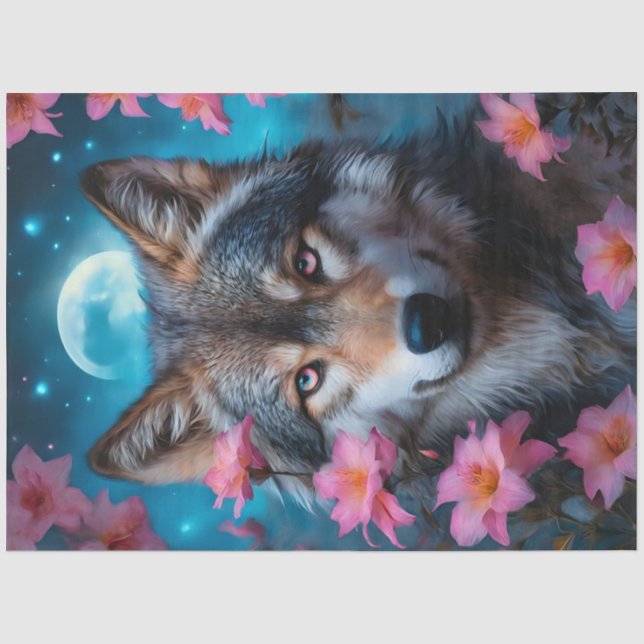 Papel De Seda Lobo de flor rosa (Anverso)