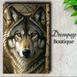 Papel De Seda Lobo de Ojos Ámbar Bosque Mirada Decoupage