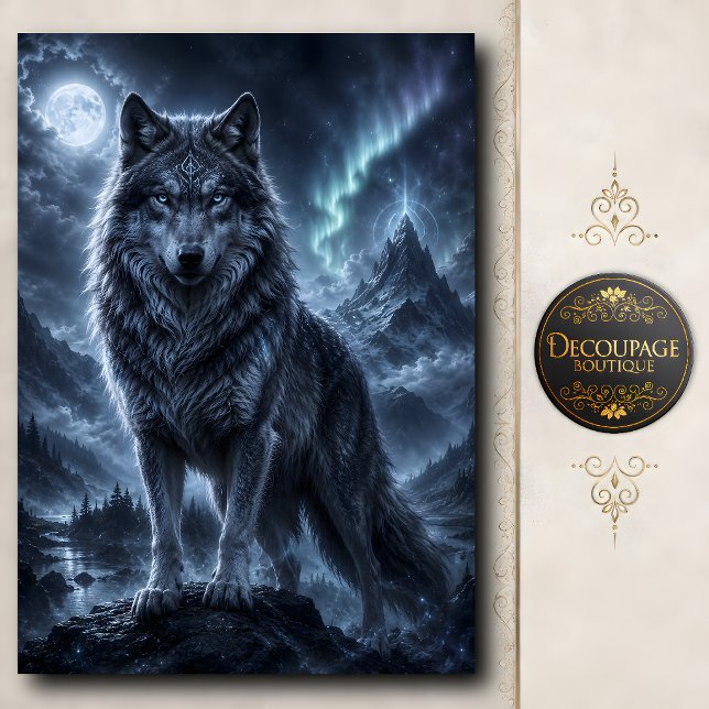 Papel De Seda Lobo del Espíritu Celestial Decoupage (Celestial Spirit Wolf Decoupage Tissue Paper)