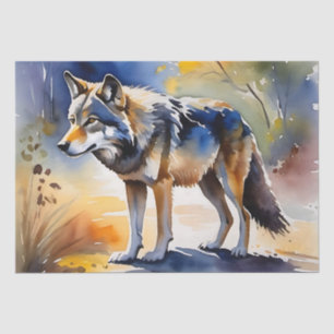 Papel De Seda Lobo en una pintura de acuarela del bosque