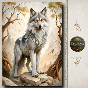 Papel De Seda Lobo gris blanco Arte de fauna y flora del bosque