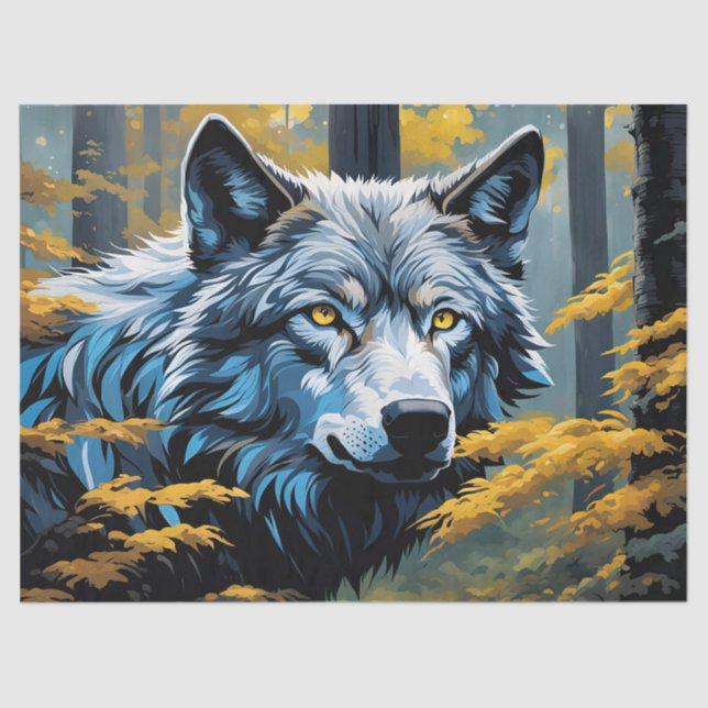 Papel De Seda Lobo gris en el bosque dorado (Anverso)
